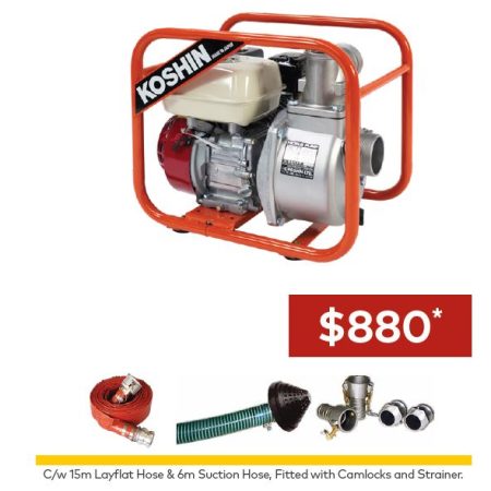 Koshin Petrol-Powered 3″ Clean Water Pump and Hose Pack