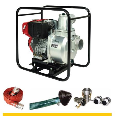 Koshin 100mm (4″) Diesel-Powered Clean Water Pump with Hose and Accessory Bundle $2555 plus GST
