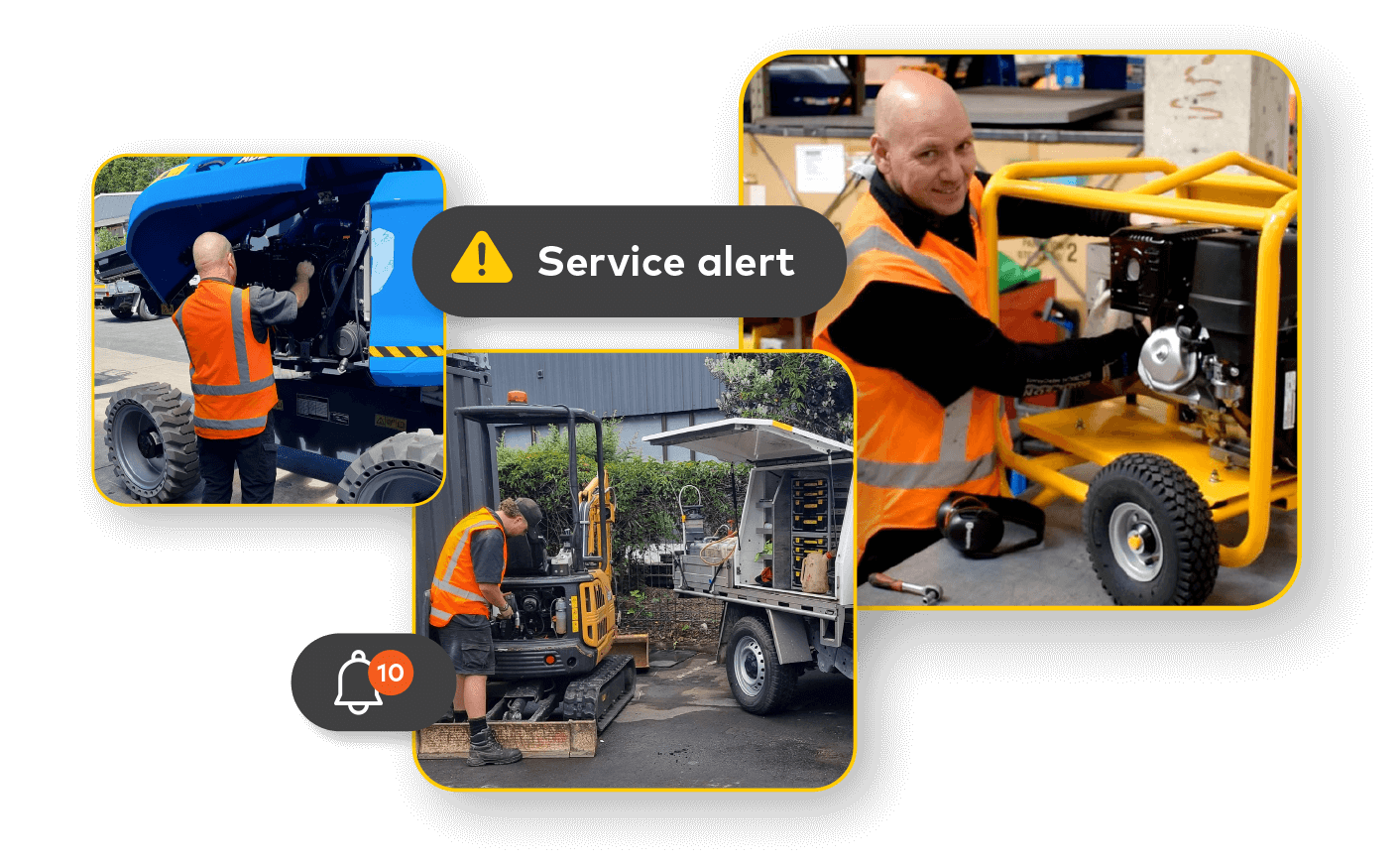 Group of photos showing the YR team servicing equipment